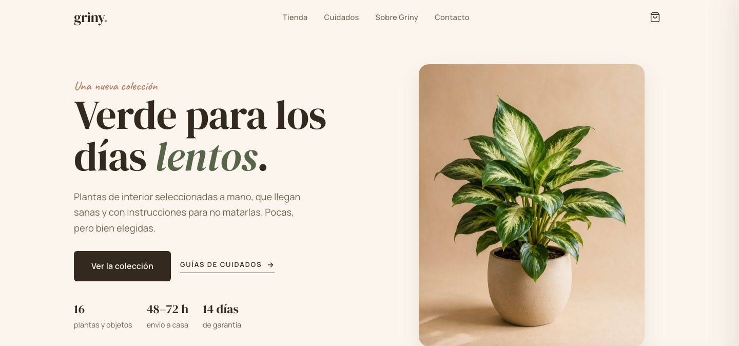 Tienda online de Griny, boutique de plantas, hecha por Mutilva Web
